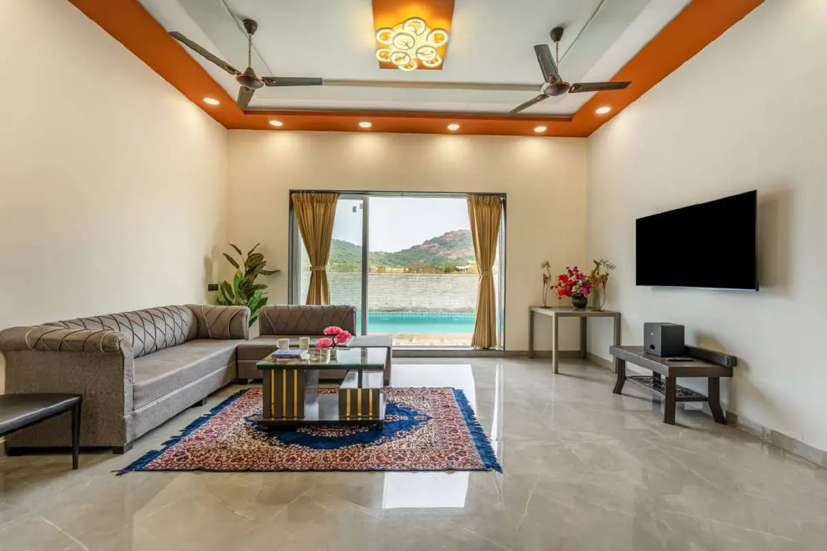 Living and lounge area in Shuubh Kaustubh 5BHK Villa, a 5 BHK villa in Lonavala on rent