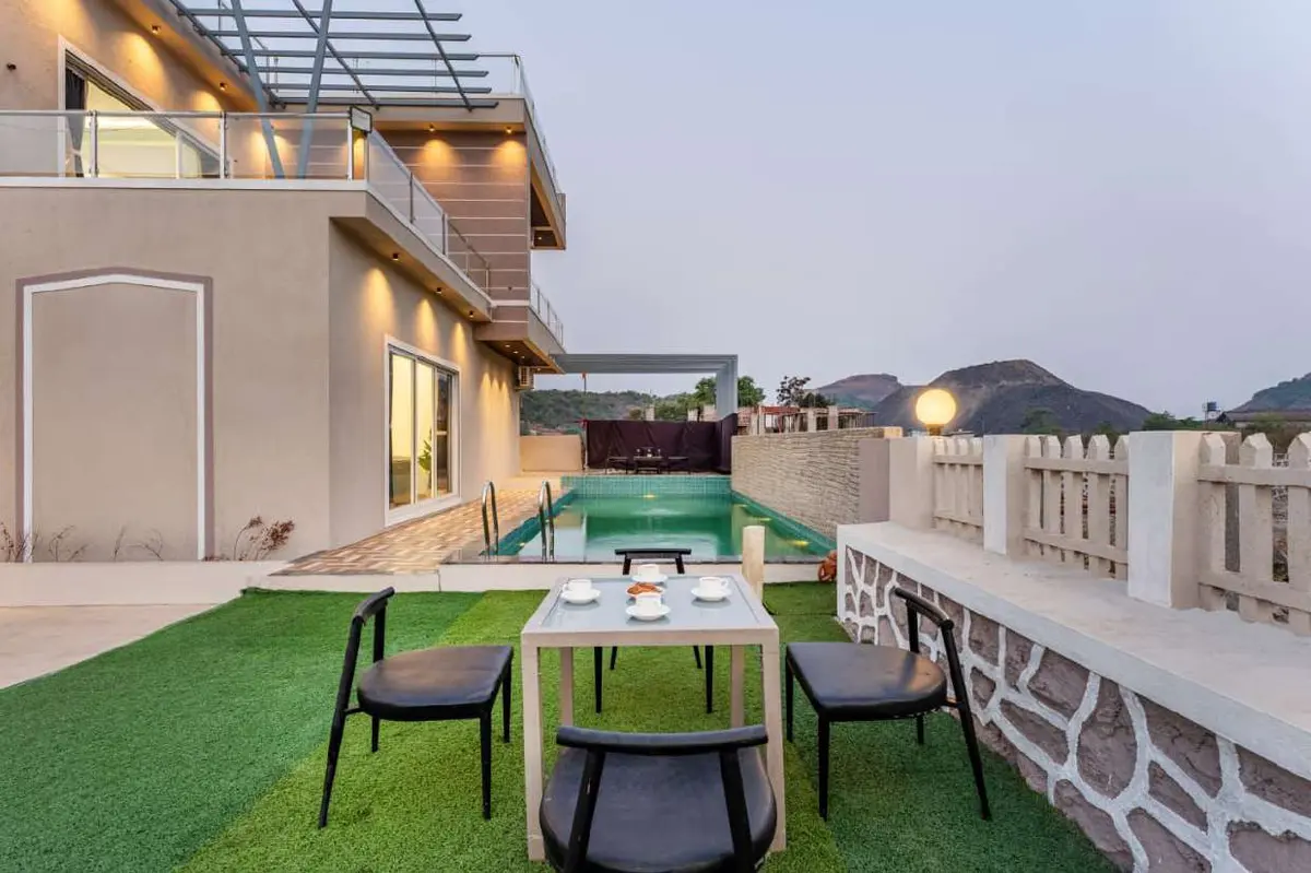 Terrace and outdoor space at Shuubh Kaustubh 5BHK Villa, a 5 BHK villa in Lonavala on rent