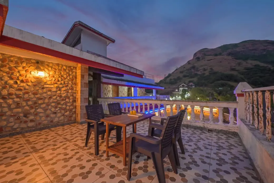 Terrace and outdoor space at Shuubh Mountain Nest 6BHK Villa, a 6 BHK villa in Lonavala on rent
