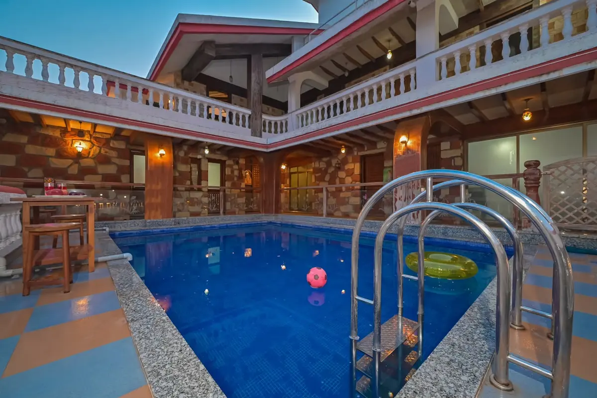 Private swimming pool at Shuubh Mountain Nest 6BHK Villa, a 6 BHK villa in Lonavala on rent