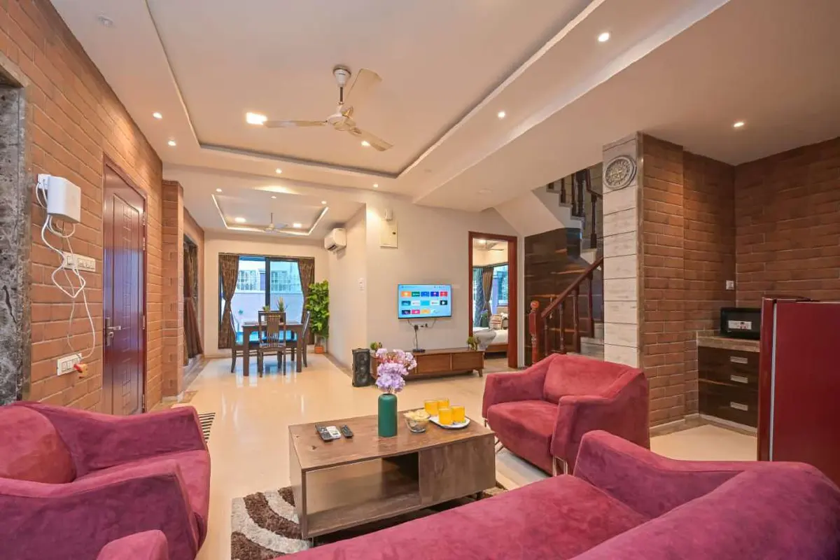 Living and lounge area in Shuubh Staycation 3BHK Villa, a 3 BHK villa in Lonavala on rent