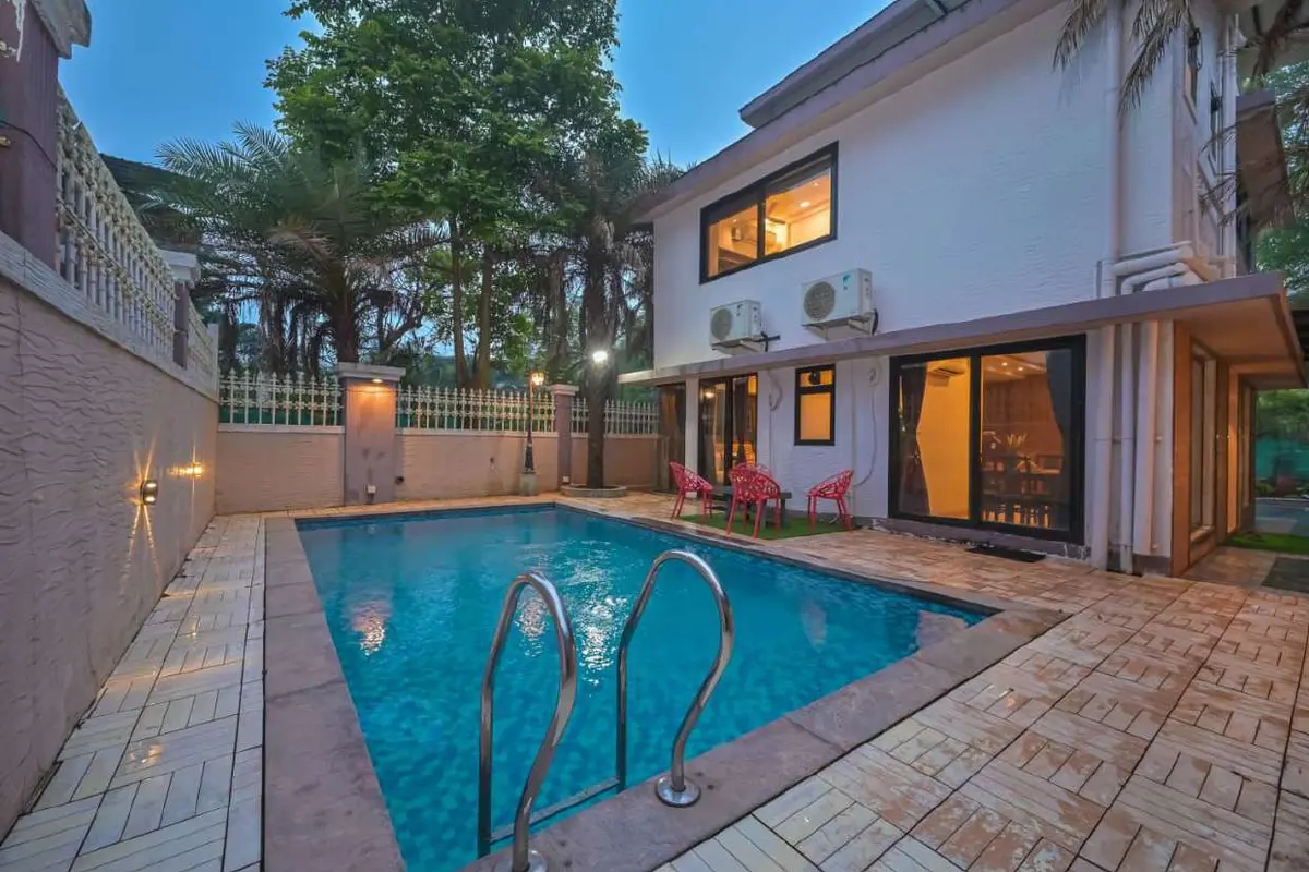 Private swimming pool at Shuubh Staycation 3BHK Villa, a 3 BHK villa in Lonavala on rent
