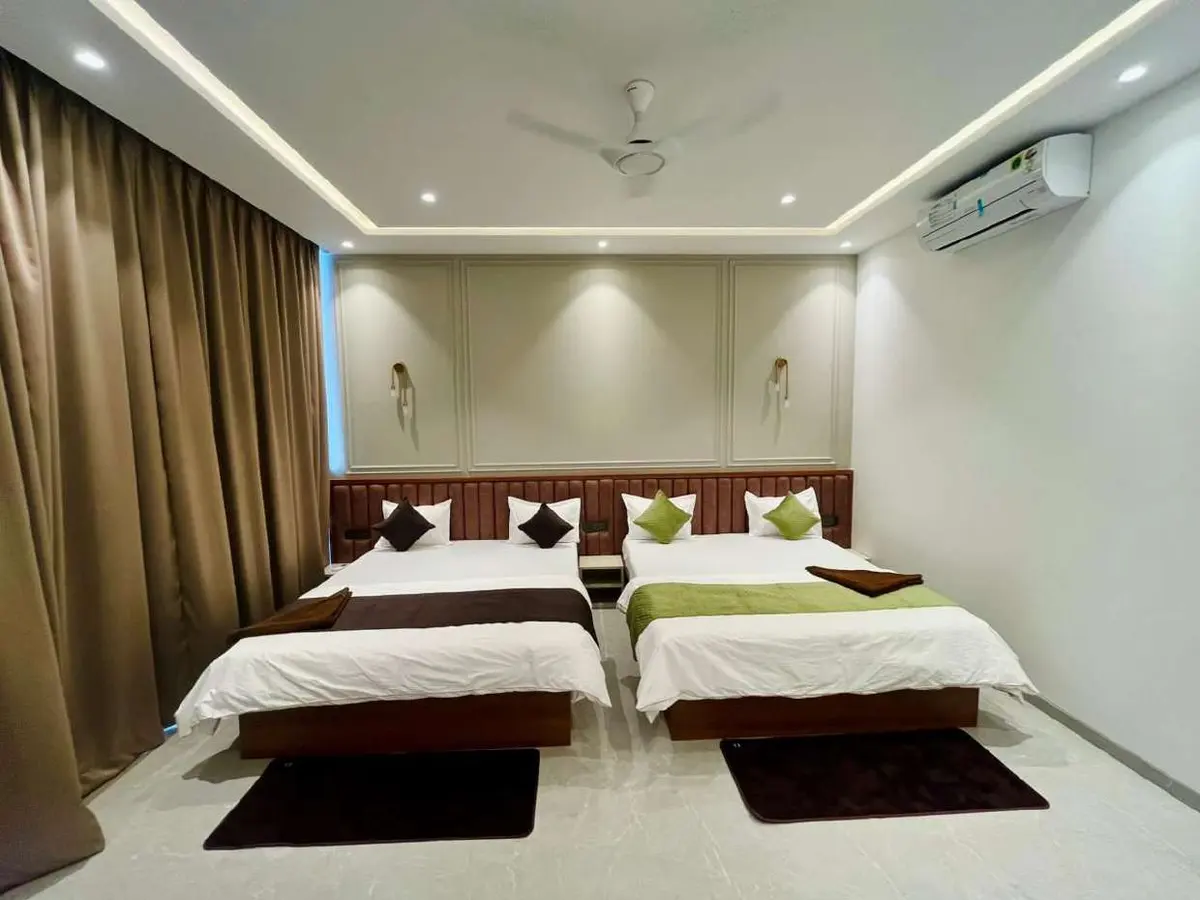Air-conditioned bedroom in Vantara Villa, a 4 BHK villa in Lonavala on rent