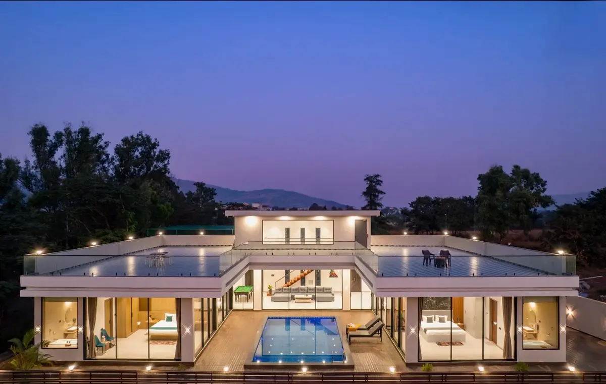 Exterior of Vantara Villa, a 4 BHK villa in Lonavala on rent